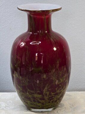 Red and Gold Murano Style Art Glass Vase